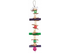 Dřevěná hračka, lano s barevnými kuličkami a kůží