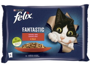 Kapsička Felix Fantastic hovězí a kuře v želé 4×85g