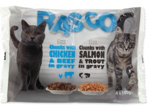 Kapsičky RASCO Cat s lososem a pstruhem / s kuřecím a hovězím multipack 400g