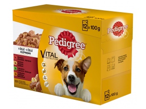 Pedigree adult 12 x 100 g kapsa v želé hovězí, kuře, jehně, drůbeží