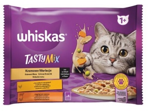 Whiskas Tasty Mix krémové menu ve šťávě 4 x 85g s kuřecím, jehněčím a krůtím kapsa