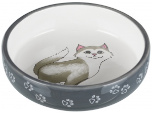 Keramická miska pro kočky s krátkým nosem šedo/bílá