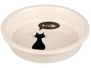 Keramická miska s černou kočkou, s okrajem bílá