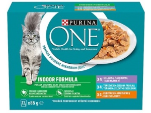 Purina ONE Indoor cat 12 x 85 g kapsa tele s mrk kuře s mrkví, tuňák s fazolk. ve šťávě