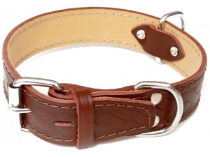 Kožený obojek HERRY zdobený vlisem hnědá