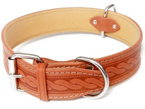 Kožený obojek HERRY zdobený vlisem koňak