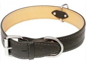 Kožený obojek HERRY zdobený vlisem černá 55cm