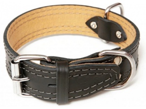 Kožený obojek HERRY zdobený šitím černá 60cm