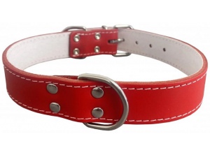 Kožený obojek podšitý filcem, STELLA - hladký, červená