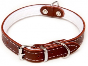 Kožený obojek podšitý filcem, STELLA - hladký, hnědá