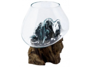 Skleněná dekorace na dřevě - velká