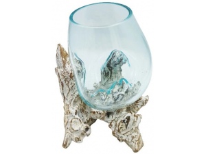 Skleněná dekorace na vymývaném dřevě - velká