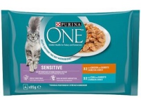 Purina ONE Sensitive cat 4 x 85 g kapsa kuře s mrkví , tuňák s mrkví, ve šťávě