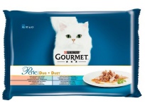 Gourmet kapsa Perle 4 x 85 g Duo ve šťávě losos tuňák mořské ryby sardinky