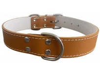 Kožený obojek podšitý filcem, STELLA - hladký, přírodní