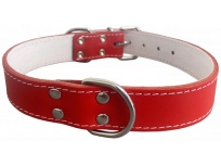 Kožený obojek podšitý filcem, STELLA - hladký, červená